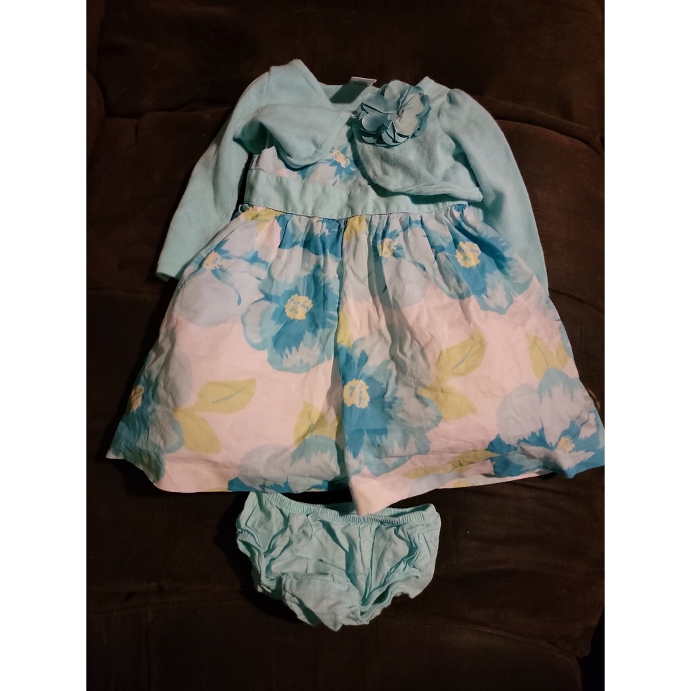 Gymboree spring dressy blue floral Easter spring dress sweater‎ size 6 12 months